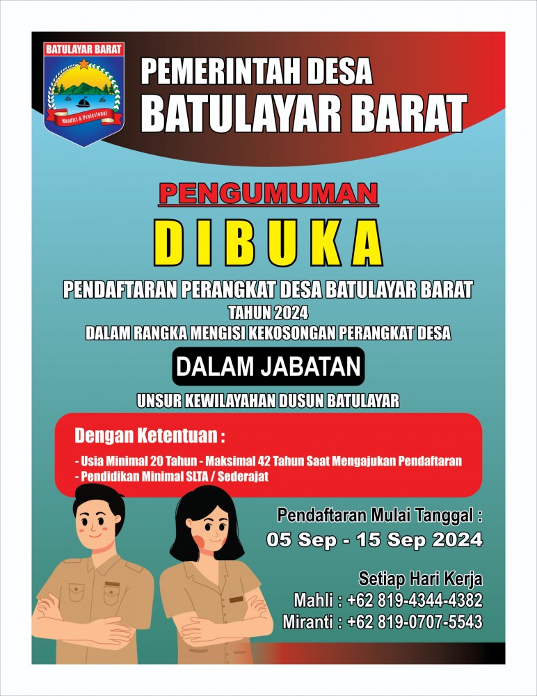 Pembukaan Pendaftaran Unsur Kewilayah desa Batulayar Barat
