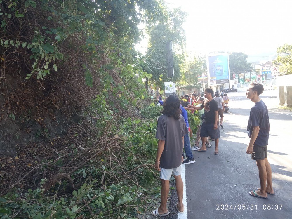 Wujudkan lingkungan Bersih, Aparatur Kecamatan Batulayar Dan Desa batulayar Barat Gotong Royong Pembersihan Di Pinggir Jalan Raya 
